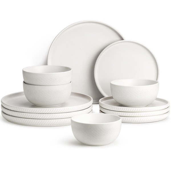 Metflavor Earthsong Dinnerware Sets for 4, 12-Piece Ceramic Plates and