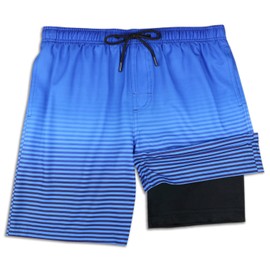 QRANSS 9 inch Compression Lined Swimming Trunks Men Size 36-38 Gradient Striped Bathing Suit Quick Dry Stretch Swimming Trunks Beach Shorts for Men