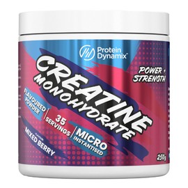 Protein Dynamix - Creatine Monohydrate Powder • Mixed Berry Flavour • 250g Tub (38 Servings) • Vegan & Gluten Free • Micronised Creatine Supplement for Muscle Strength, Power, Performance & Recovery