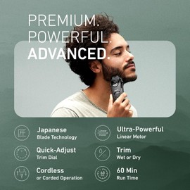 Panasonic Beard Trimmer for Men Cordless Precision Power, Hair Clipper with Comb Attachment and 19 Adjustable Settings, Washable, ER-SB40-K, 0.5-10mm lengths, 1 Pack
