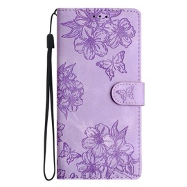 IMEIKONST Hülle für Motorola Moto Edge 50 Pro, Premium Lederhülle Geprägt Flip Brieftasche Kartenfächern Magnetverschluss Ständer Schutzhülle Handyhülle für Moto Edge 50 Pro. Blumen Violett XYY