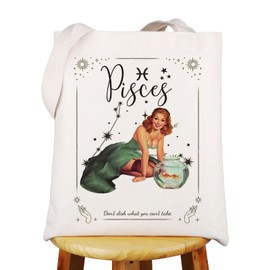 WZMPA Zodiac Sign Canvas Tote Bag 12 Constellation Inspired Gifts Horoscope Astrology Shoulder Bag Zodiac Constellation Merch (Pisces TG)