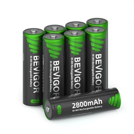 BEVIGOR 8 Pack AA Rechargeable Batteries 1500 Cycle, 2800 mAh High Capacity 1.2V NiMH Rechargeable AA Batteries Low Self Discharge Double A Battery