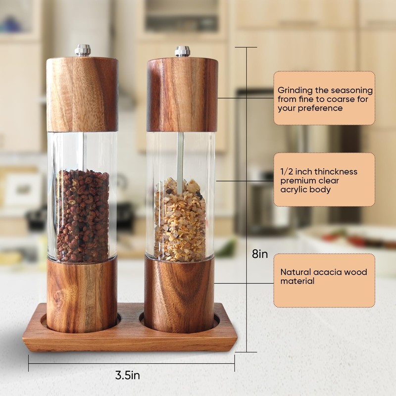 Salt and Pepper Grinder Set,Stainless Steel Manual Salt and Pepper