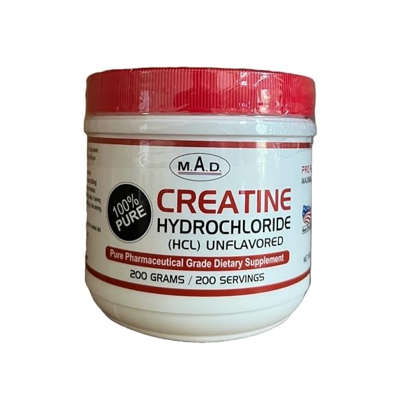 MAD-Creatine HCL (Hydrochloride) 200 grams-200 Servings 100% Pure Made in