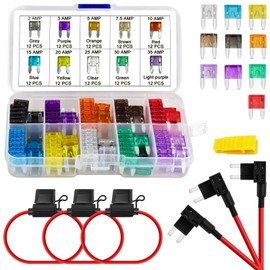 MuHize Mini ATM Fuse Tap Kit with 16 AWG Wiring - 120 Pcs 5A to 30A Fuses for Car RV Camper | Locking Holder Design