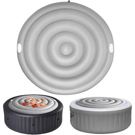 Inflatable Hot Tub Cover Replacement Energy Saving Lid for Hot Tub Outdoor Hot Tub Lid Protector Foldable Windproof Rain Overflow Cover for SaluSpa Coleman Spa (5.4ft-Handle, Gray)