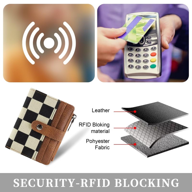 MAIITRIP Small Checkered Wallet for Women,RFID Blocking PU Leather Bifold
