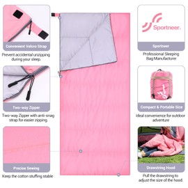 Sportneer Sleeping Bag Summer Sleeping Bag: Warm Summer Sleeping Bag Portable Lightweight Waterproof Sleeping Bag with Compression Bag for Camping, Backpacking, Hiking, Travel, Pink