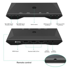 USB C KVM Switch, 4K@60Hz Dual Ports USB Type-C KVM Switches for 2 Computers Share One HDMI HD Monitor, Audio Microphone Output, USB C Switch Selector with 3 USB Supported USB Devices Keyboard Mouse