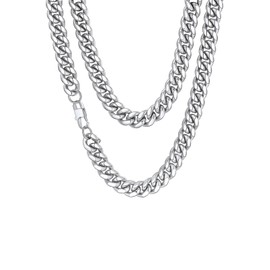 FaithHeart Silver Chains, 14mm Chunky Cuban Chain Necklaces Solid Stainless Steel Necklace No Tarnish, Length 24 Inches