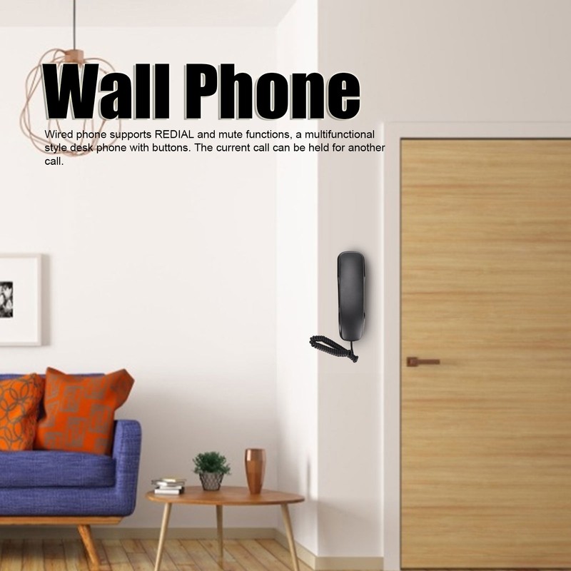 Wall Mounted Phone Redialing Mute Function Corded Telephone for Home