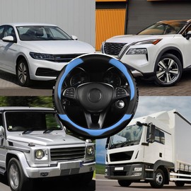 Adunsiaoto Car Steering Wheel Covers Breathable, Car Steering Wheel Covers Soft Carbon Fiber Anti-Slip, Car Steering Wheel Cover Fit for Four Seasons, Protector Accessories for Cars(Black/Blue)