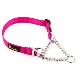 Plutus Pet Martingale Dog Collar with Stainless Steel Chain and Reflective Nylon, Adjustable No Pull Training Collar, for Small Medium, and Large Dogs, Hot Pink, L