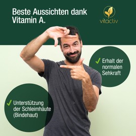 VITACTIV Vitamin A Drops High Dose - 50 ml, 1700 Drops for 850 Days) - 1000 μg (3333 IU) A Vitamin per Day - Highly Bioavailable Retinyl Palmitate, MCT Oil - From Germany, Laboratory Tested, Vegan