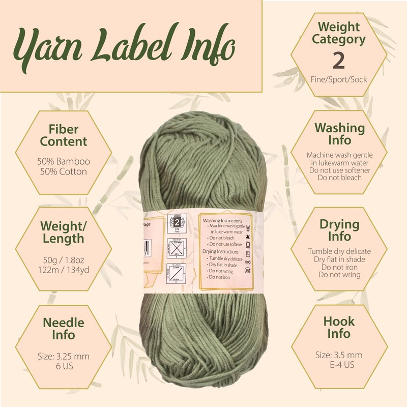 JubileeYarn Bamboo Cotton Sport 4 Ply Yarn - 50g/Skein -