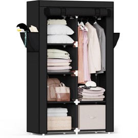 Mavivegue Portable Closet,Wardrobe Closet,Wardrobe,Portable Closets for Hanging Clothes,for Bedroom and Living Room, Black, 2 Rows, 34" W x 18" D x 64" H