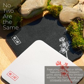 Ternal Sakura Coaster Set – Limited Edition, Handmade in Ohio with Red or White Cherry Blossoms – Absorbent DripGuard Technology for Spill-Free Use [5.1 x 6.8 in]