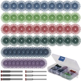 Baisiky 66Pcs 1 Inch Radial Bristle Disc Kit with 1/8" Shank for Rotary Tools,Detail Abrasive Brush for Jewelry Wood Metal Polishing, Bristle Wheel with Grit 80-1000