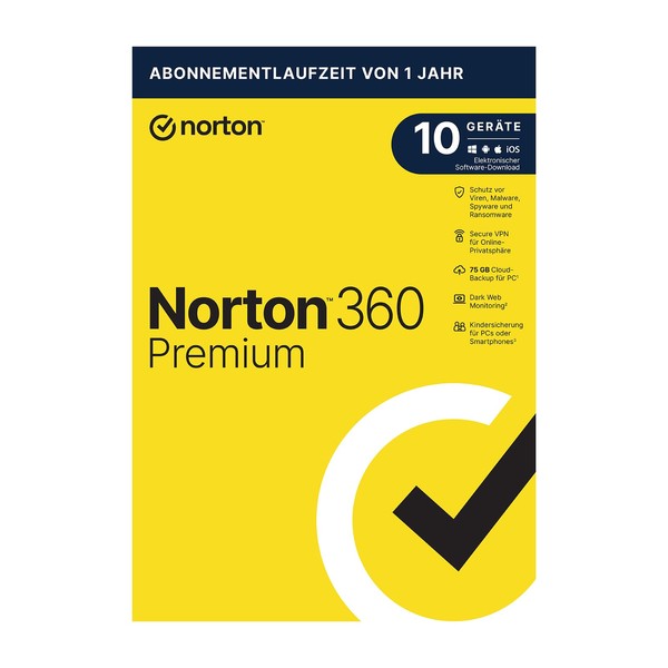 Norton 360 Premium inklusive Utilities Ultimate 2025, 10 Geräte, 1-Jahres-Abonnement,