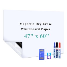 Warasee Magnetic Dry Erase Whiteboard Paper, 47" x 60" Self Adhesive Whiteboard for Wall, Easy to Write and Clean Dry Erase Board for Kids, Office, Home, with Marker, Magnetic Eraser and Magnets