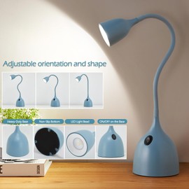 EJIAXIN Gooseneck Desk Lamp 360 LED Flexible Reading Light for Small Spaces Home Office Bedroom College Dorm Bookshelf Nightstand Table Lamp (Blue)