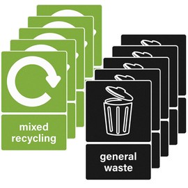 Qehyuelefu 10Pcs Recycling Bin Stickers, Mixed & General Waste, Vinyl, Informative & Simple Style, Green, 15x10cm