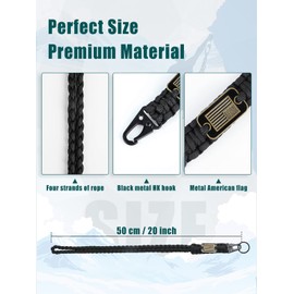 DAYGOS Heavy Duty Paracord Lanyard - Military Tactical Lanyard Keychain for Men with USA Flag, Braided Paracord Neck Lanyard with HK Clip Hook for Keys, Camera and ID Badges, Black