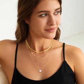 PATISORNA 14K Gold Filled Layered Chain Necklace Set for Women, Trendy Dainty Gold Choker Herringbone Snake Paperclip Chain Necklaces For Jewelry Gift