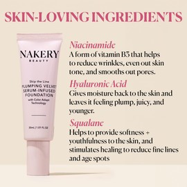 Nakery Full Coverage Foundation for Women - 5 in 1 Plumping Liquid Foundation Makeup - Serum Infused Makeup Foundation Smart Color Adapt with Niacinamide & Hyaluronic Acid for All Skin Types - Light