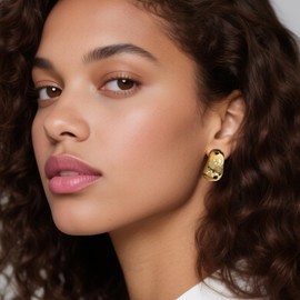 Geedow Chunky Hoop Earrings for Women - 18K Gold Plated Big Thick Earring Trendy Stud Set Fashion Gifts Formal Wedding Party Birthday Decoration