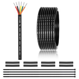 14 Gauge 6 Conductor Electrical Wire 25FT, UL 2464 14 AWG 6 Wire Cable Tinned Copper PVC Stranded 14/6 Core Wire for LED Lighting, Outdoor Low Voltage Extension Cable, Automotive etc.