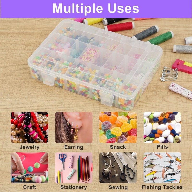 HOTUT 2 Pcs Snack Box with Compartments, Plastic Stackable Organizer