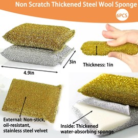 Dish Sponges Kitchen Scrubber - 6 Pack Non Scratch Steel Wool Scrubber Esponjas para Lavar Platos Multipurpose Thickened Sponges for Cleaning Dishes, Pans, Pots
