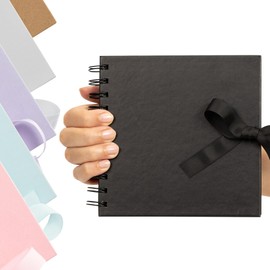 Scrapbook Photo Album Spiral Bound for Wedding Couple Travel Memory Book with 50 Pages - Small, 6 x 6" (Black)