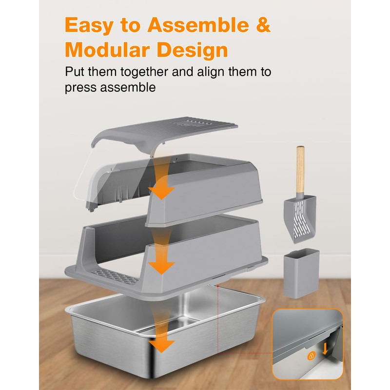 PETUX 2-Pack XL Stainless Steel Litter Box with Lid for
