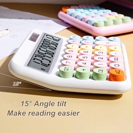 JENPECH Mechanical Calculator, Cute Calculator for Daily and Basic Office, 12 Digit Display Vintage Typewriter Style Solar Powered Battery Powered Calculator White (not inculde Battery)