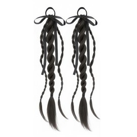LvYiLinggg Hair Extensions, Elastic, Braid, Ribbon, Hair Extensions, Hair Extensions, Set of 2, Black Brown, Natural, One Touch, Easy Installation, Heat Resistant, For Kids, Adults, Ironing