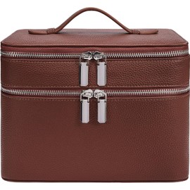 Estuche de maquillaje, bolsa de cosméticos de doble capa impermeable de gran capacidad, con divisor extraíble, organizador de cepillo para polvo de doble compartimento, organizador de