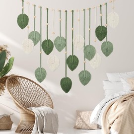 GARTMOUR Blattförmiger Wandbehang aus Baumwolle, Handgewebte Makramee-Deko mit Fransen, 120x75cm Naturstil Wandkunst für Wohnzimmer & Schlafzimmer