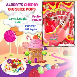 ALBERT’S Big Slice Cherry Lollipops – 48 Count Bulk Pack | Juicy Tropical Flavored Candy Suckers Individually Wrapped for Parties, Events & Sharing