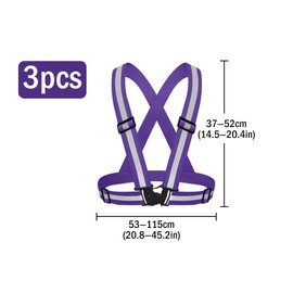 Kellegour 3 Pcs Reflective Vest Running Gear,Reflective Running Vest Gear,Straps Night Walking Vest,Reflective Straps Safety Vest Adjustable for Night Cycling,Hiking,Jogging,Dog Walking(Purple)