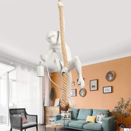 SNKOURIN Vintage Resin Monkey Pendant Light, Industrial Retro Edison Ceiling Pendant Lamp Fixture E27, Vintage Hemp Rope Pendant Light for Home Lighting Bar Cafe Retro Handing Lamp