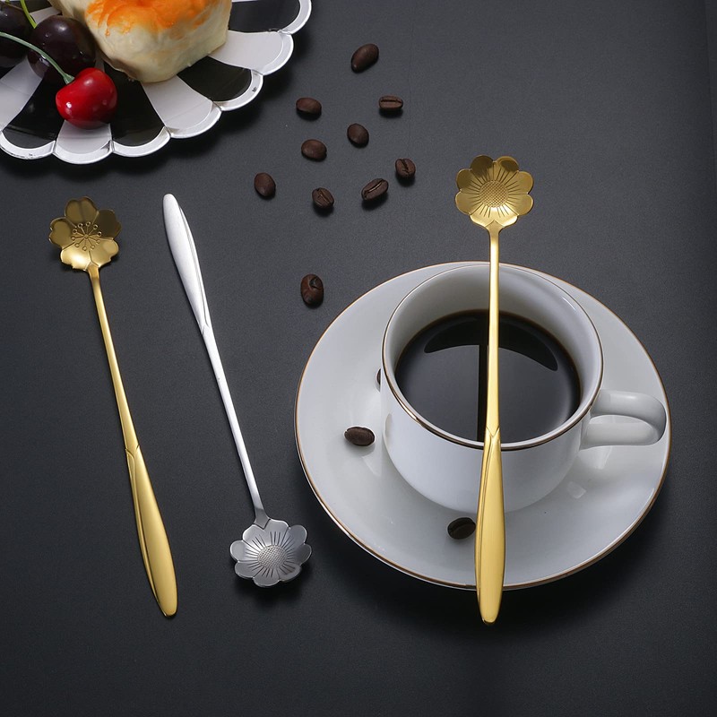 NMQLX Dessert Spoon Set, 6-16 Pcs 7" flower Shape Stainless