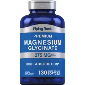 Piping Rock Magnesium Glycinate | 375mg | 130 Count  | Non-GMO | by Piping Rock