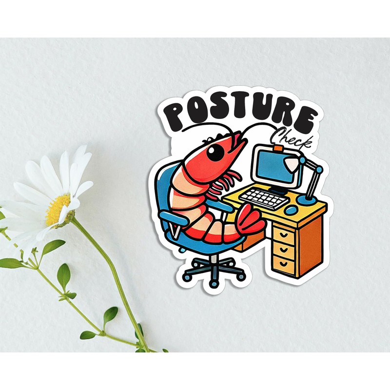3Pcs - Posture Check Sticker - Funny Shrimp Sticker -