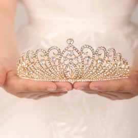 Wekicici Tiara Crystal Crown Queen Crown Rhinestones Princess Tiara for Women Rhinestone Crown Bridal Party Pageant Crown Wedding Headbands Hair Accessories for Brides(Style 5)