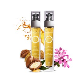 Moroccan Organic Argan Oil 100ML- 100% Pure, Natural and Cold Pressed - for Hair, Face, Body, Beard, Nails - Vegan and Cruelty-Free - Pump Bottle (Pack of 2)