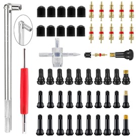 Z-oneMart Valve Stem Puller Installer Tool, 10pcs TR412,10pcs TR413,10Pcs TR414 Snap-in Valve Stems & Caps,10pcs Copper Valve Stem Cores, 4 Way Valve Core Remover & Dual Single Head Valve Core Remover