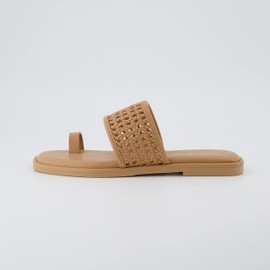 CUSHIONAIRE Women's Kiss toe ring basket weave sandal +Memory Foam, Wide Widths Available, Tan 9 W